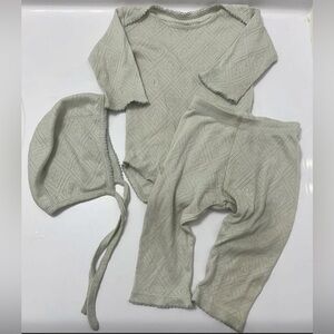 Kids Knit Matching Set in Light Sage - 3-Piece Bodysuit, Pants & Bonnet